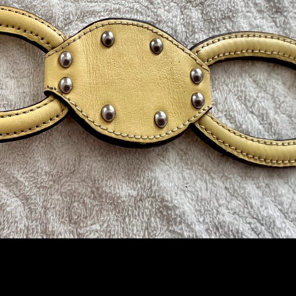Karen Millen Yellow Leather Metal Studded Belt Size 2 Adjustable up to 36" Waist - Picture 6 of 9